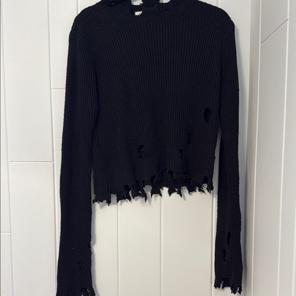 LF Black Distressed Knit Sweater
